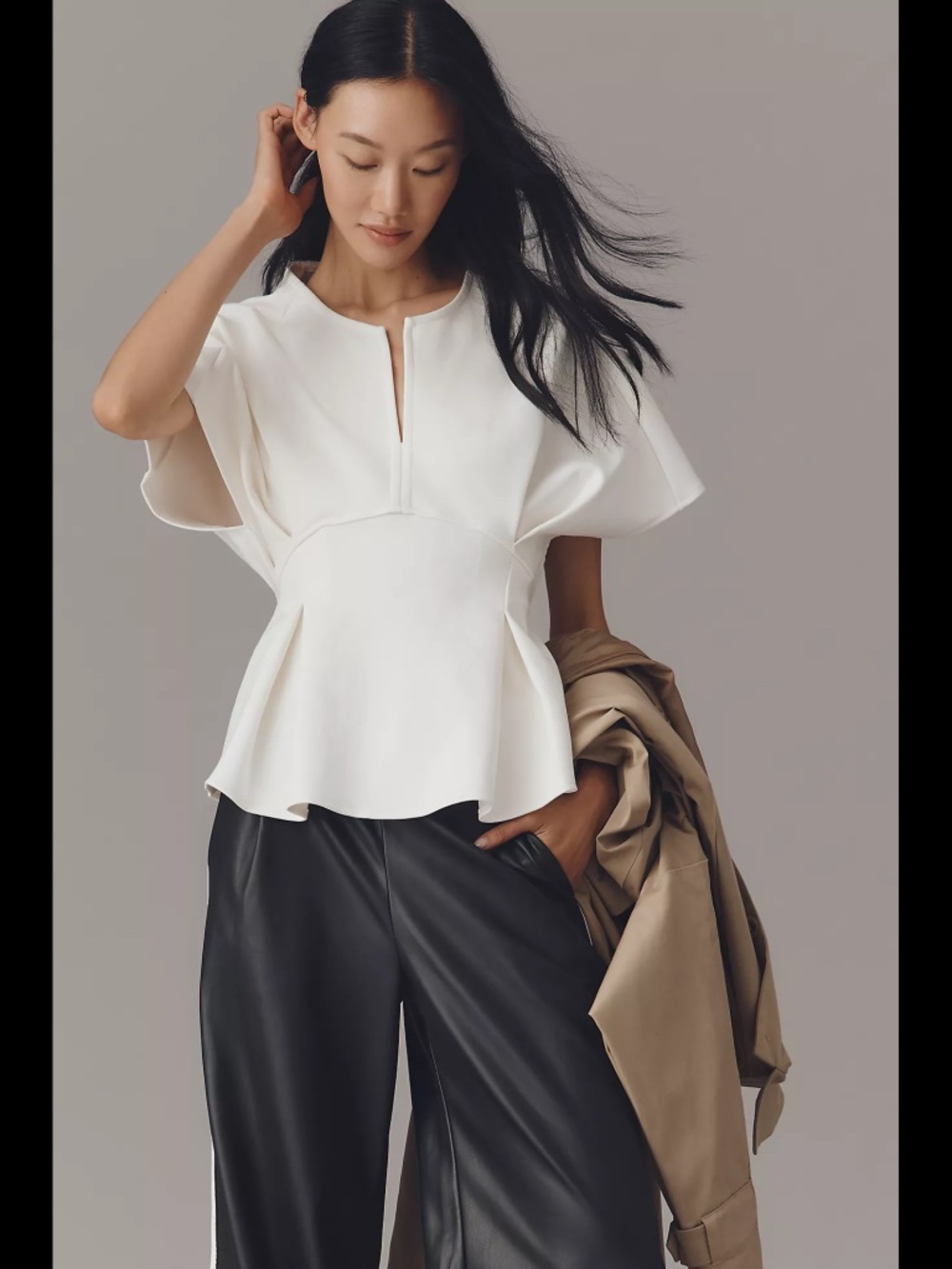NWT Anthropologie Pleated Peplum Short-Sleeve Top